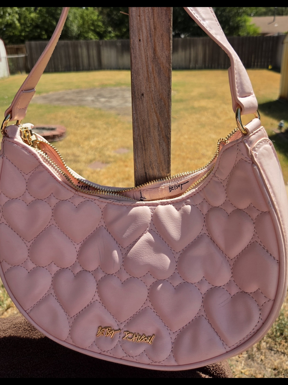 Betsey Johnson Pink Quilted Heart Shoulder Bag
